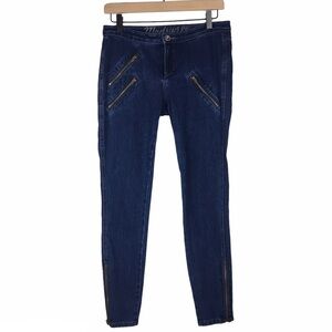 MADEWELL Jeans Skinny Moto Zipper Pockets Side Slits Dark Wash Low Rise Ankle